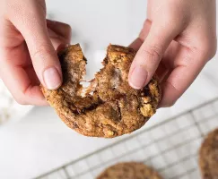 Un biscuit s'mores séparés avec deux mains
